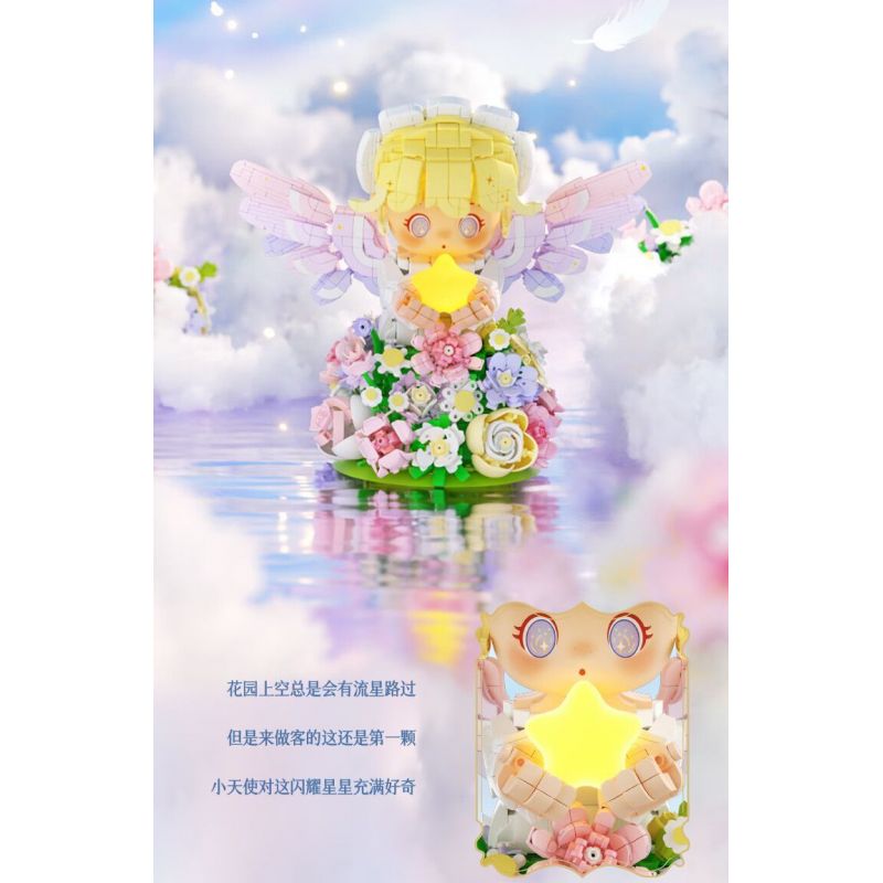 WEKKI 517205 ĐÈN NGỦ HOA THIÊN THẦN DỊU NHẸ bộ đồ chơi xếp lắp ráp ghép mô hình FLOWERS AND ANGLE