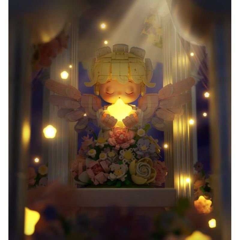 WEKKI 517205 ĐÈN NGỦ HOA THIÊN THẦN DỊU NHẸ bộ đồ chơi xếp lắp ráp ghép mô hình FLOWERS AND ANGLE