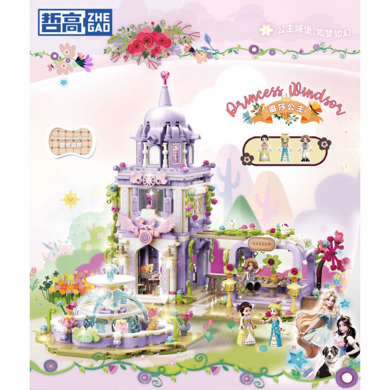 ZHEGAO 921002 CÔNG CHÚA WINDSOR KHOẢNG SÂN MANG PHONG CÁCH CHÂU bộ đồ chơi xếp lắp ráp ghép mô hình Girl EUROPEAN COURTYARD Con Gái 1239 khối