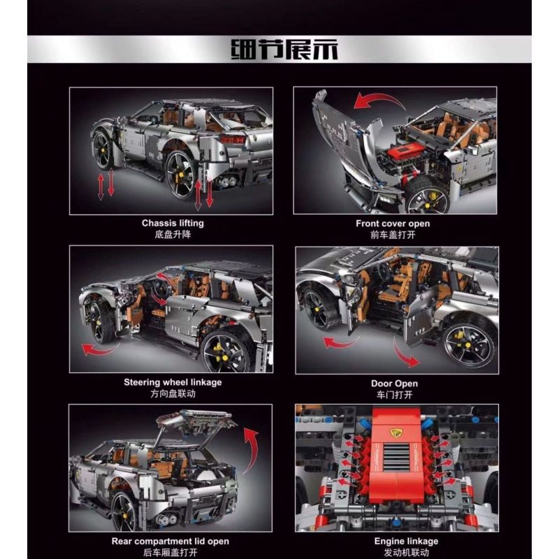 TYGOLL T5041 5041 FERRARI PUROSANGUE 1:8 tỷ lệ 1:8 bộ đồ chơi xếp lắp ráp ghép mô hình Technic Kỹ Thuật Công Nghệ Cao Mô Hình Phương Tiện 3456 khối