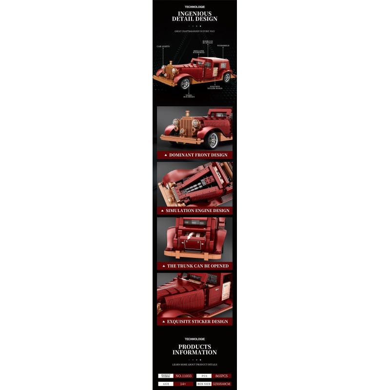 REOBRIX 11033 XE CỔ ĐIỂN ẢO tỷ lệ 1:12 bộ đồ chơi xếp lắp ráp ghép mô hình Creator Sáng Tạo 865 khối