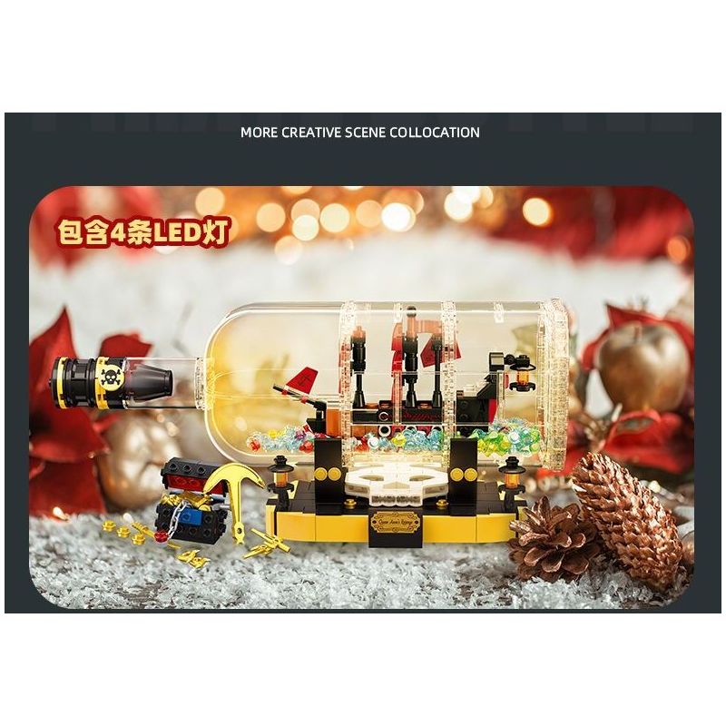 JIESTAR JJ9026 9026 CON TÀU CỔ ĐIỂN TRONG CHAI bộ đồ chơi xếp lắp ráp ghép mô hình Pirates Of The Caribbean IMPOSSIBE PIRATE BOTTLE Cướp Biển Vùng Caribe 852 khối