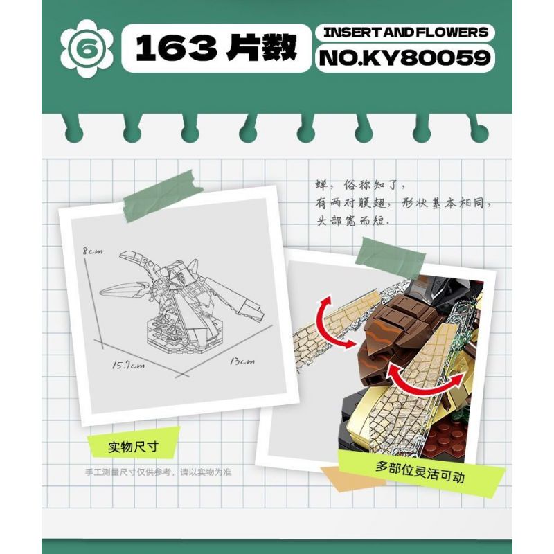 Kazi KY80059 80059 CÔN TRÙNG VÀ HOA 6 LOẠI THIÊN ĐƯỜNG PAPILIO BƯỚM CHÚA CHUỒN BỌ CÁNH CỨNG TÊ GIÁC VE SẦU bộ đồ chơi xếp lắp ráp ghép mô hình Creator INSECT AND FLOWERS Sáng Tạo 1029 khối