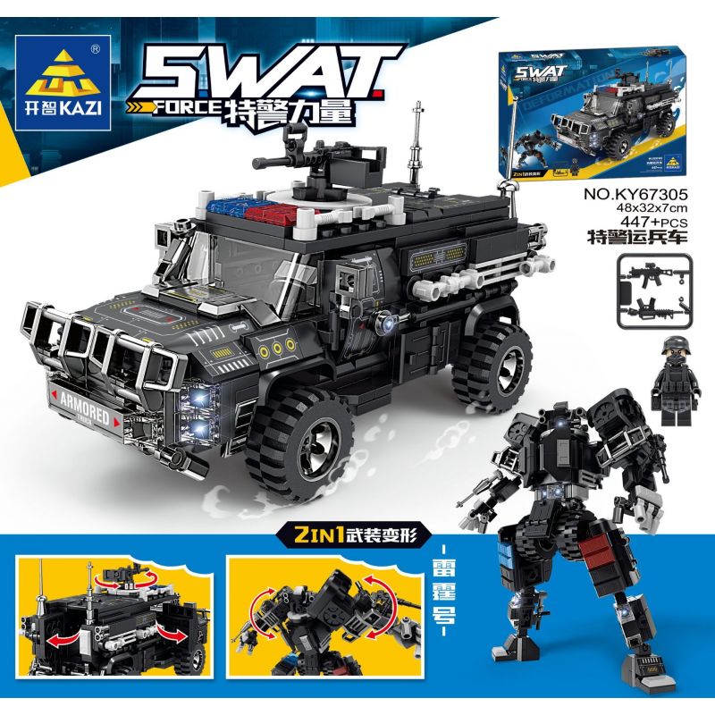 Kazi KY67305 67305 TÀU SÂN BAY CHỞ QUÂN SWAT THUNDER bộ đồ chơi xếp lắp ráp ghép mô hình SWAT FORCE 447 khối