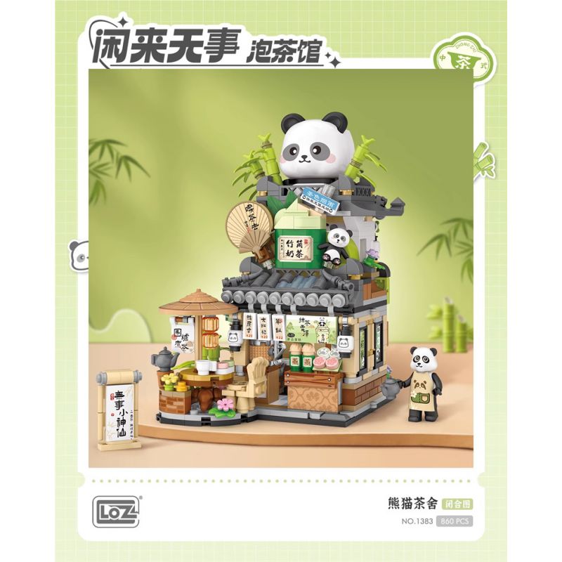 LOZ 1383 non Lego QUÁN TRÀ PANDA bộ đồ chơi xếp lắp ráp ghép mô hình 860 khối