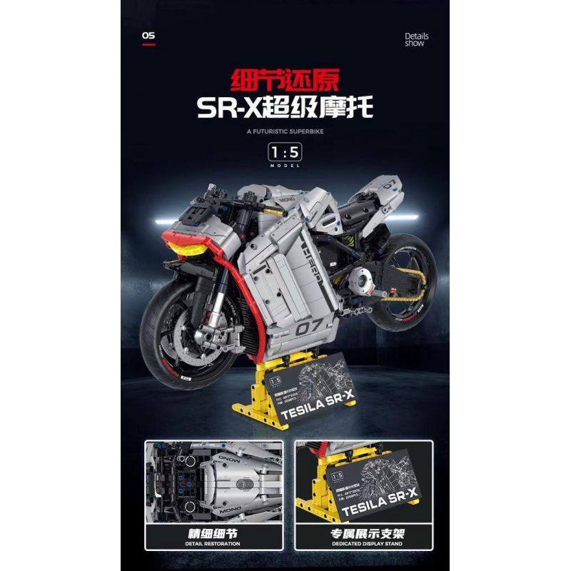 GULY 60507 XE MÁY TESLA SR-X tỷ lệ 1:5 bộ đồ chơi xếp lắp ráp ghép mô hình Technic TESILA SR-X Kỹ Thuật Công Nghệ Cao Mô Hình Phương Tiện 2268 khối