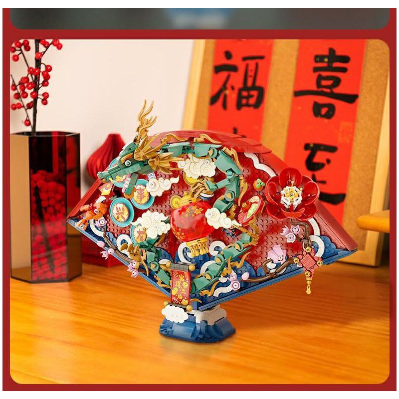 PANTASY 18010 RỒNG CHỒNG XUẤT HIỆN QUẠT BA CHIỀU TẾT bộ đồ chơi xếp lắp ráp ghép mô hình Creator Sáng Tạo 1300 khối