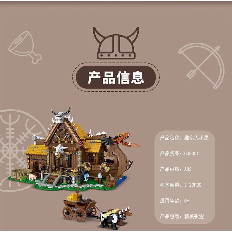 MorkModel 033051 Mork Model 033051 TÚP LỀU VIKING bộ đồ chơi xếp lắp ráp ghép mô hình Vikings THE VIKINGS HOUSE Người Viking 3129 khối