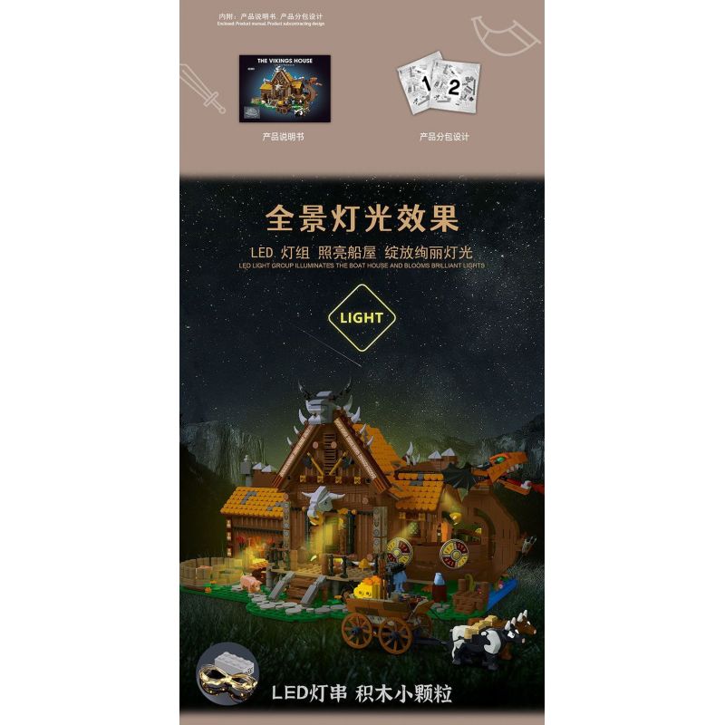 MorkModel 033051 Mork Model 033051 TÚP LỀU VIKING bộ đồ chơi xếp lắp ráp ghép mô hình Vikings THE VIKINGS HOUSE Người Viking 3129 khối