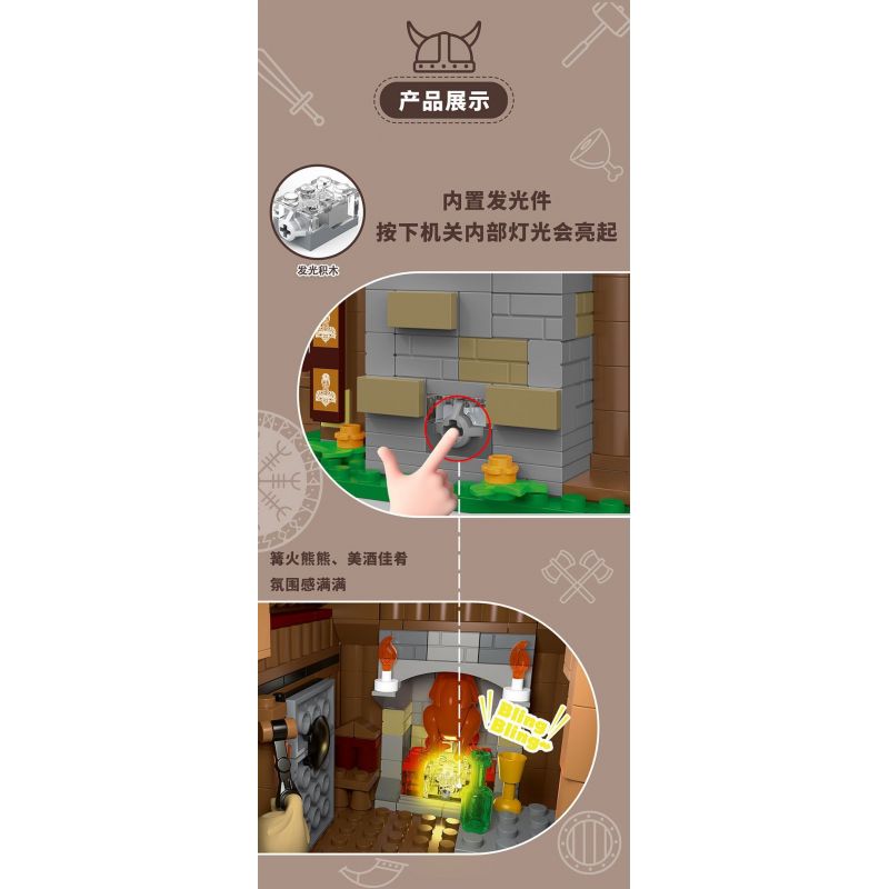 MorkModel 033051 Mork Model 033051 TÚP LỀU VIKING bộ đồ chơi xếp lắp ráp ghép mô hình Vikings THE VIKINGS HOUSE Người Viking 3129 khối