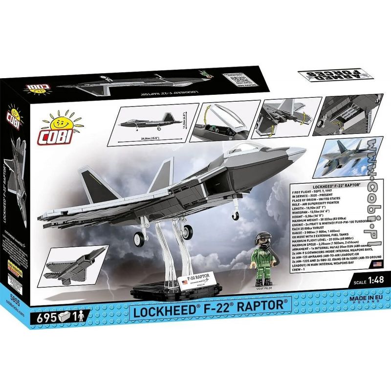 COBI 66022 LOCKHEED F-22 RAPTOR tỷ lệ 1:48 bộ đồ chơi xếp lắp ráp ghép mô hình Military Army Quân Sự Bộ Đội 695 khối