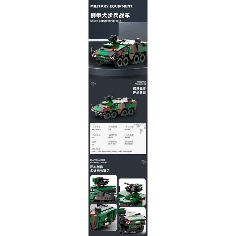 WANGE LIGAO DR.LUCK 3512 XE CHIẾN ĐẤU BỘ BINH LION FIST bộ đồ chơi xếp lắp ráp ghép mô hình Military Army BOXER ARMORED VEHICLE Quân Sự Bộ Đội 438 khối