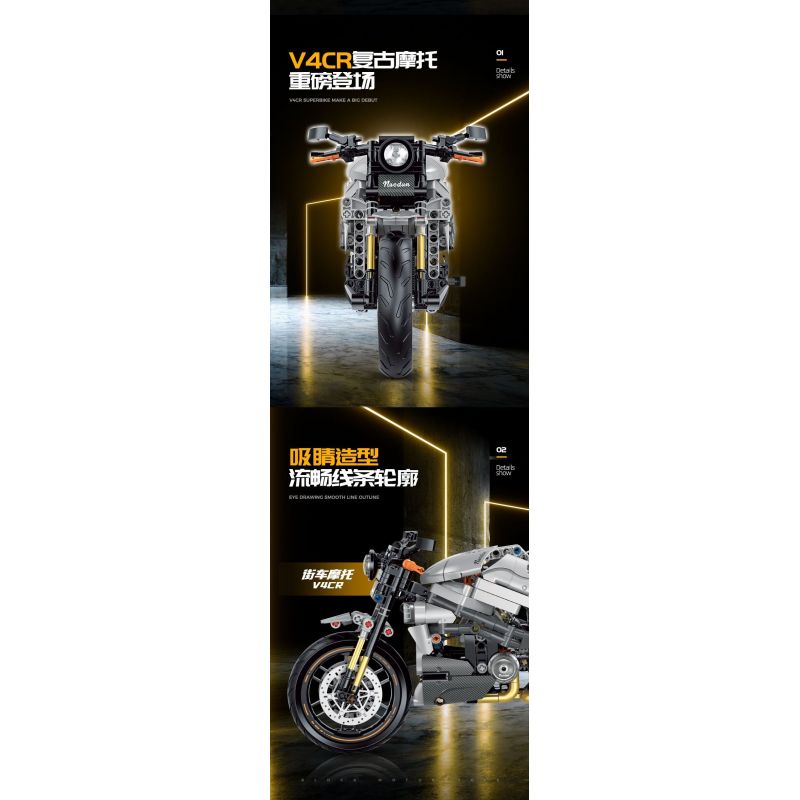 DOUBLE HEIGHT 60508 XE MÁY CỔ ĐIỂN NORTON V4CR tỷ lệ 1:8 bộ đồ chơi xếp lắp ráp ghép mô hình Technic NORDON V4CR Kỹ Thuật Công Nghệ Cao Mô Hình Phương Tiện 642 khối
