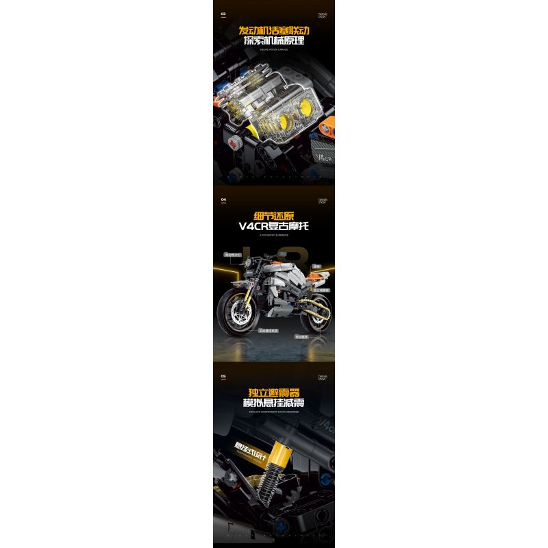 DOUBLE HEIGHT 60508 XE MÁY CỔ ĐIỂN NORTON V4CR tỷ lệ 1:8 bộ đồ chơi xếp lắp ráp ghép mô hình Technic NORDON V4CR Kỹ Thuật Công Nghệ Cao Mô Hình Phương Tiện 642 khối