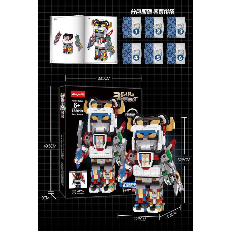 WANGAO 188019 GẤU CƠ KHÍ ĐA DẠNG 400% bộ đồ chơi xếp lắp ráp ghép mô hình BEAR ROBOT