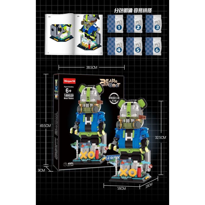 WANGAO 188020 DU KHÁCH NGUY HIỂM 15 GẤU CƠ KHÍ 400% bộ đồ chơi xếp lắp ráp ghép mô hình BEAR ROBOT