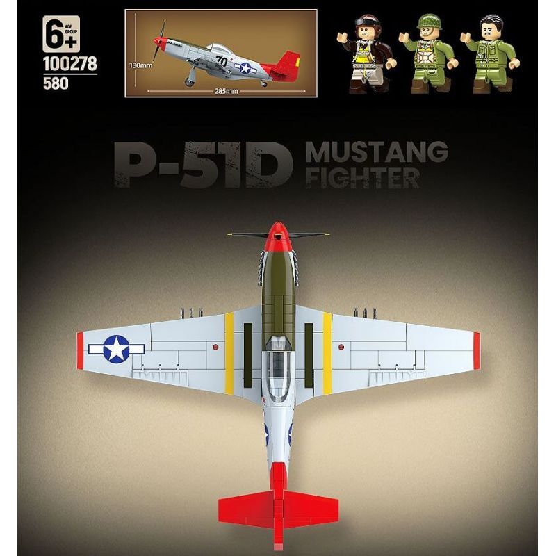 QuanGuan 100278 Quan Guan 100278 MÁY BAY CHIẾN ĐẤU P-51D MUSTANG bộ đồ chơi xếp lắp ráp ghép mô hình Military Army P-51D MUSTANG FIGHTER Quân Sự Bộ Đội 580 khối