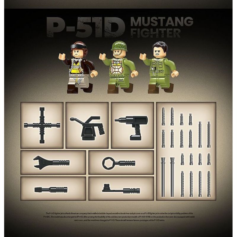QuanGuan 100278 Quan Guan 100278 MÁY BAY CHIẾN ĐẤU P-51D MUSTANG bộ đồ chơi xếp lắp ráp ghép mô hình Military Army P-51D MUSTANG FIGHTER Quân Sự Bộ Đội 580 khối