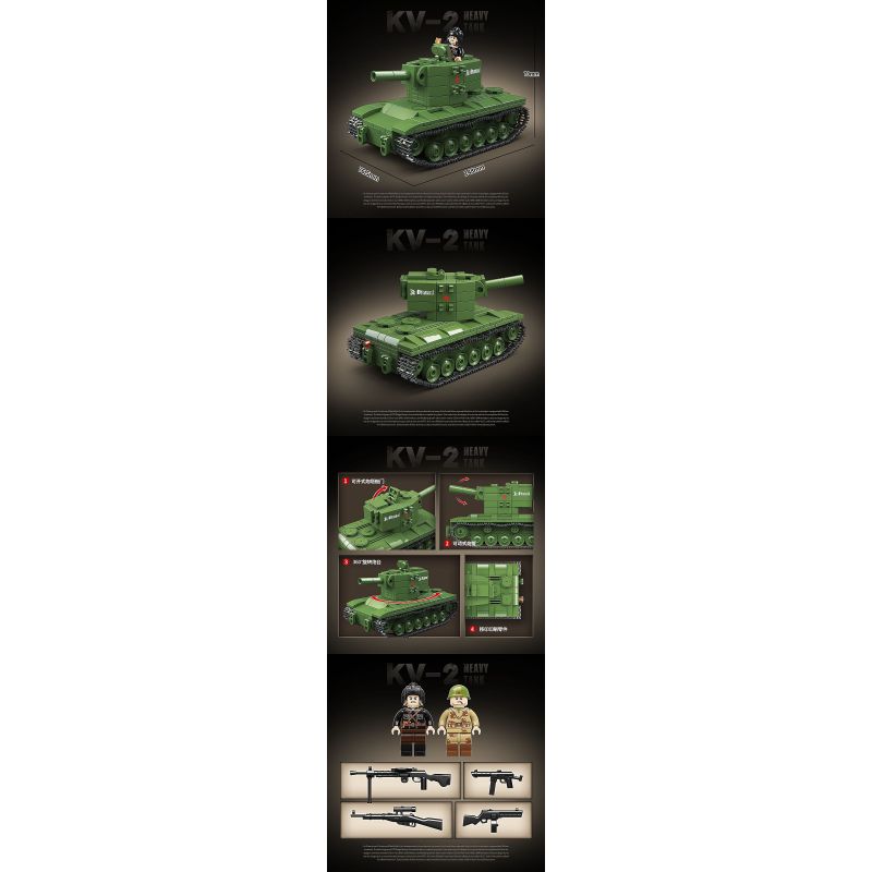 QuanGuan 100248 Quan Guan 100248 XE TĂNG HẠNG NẶNG KV-2 CỦA LIÊN XÔ bộ đồ chơi xếp lắp ráp ghép mô hình Military Army KV-2 HEAVY TANK Quân Sự Bộ Đội 472 khối