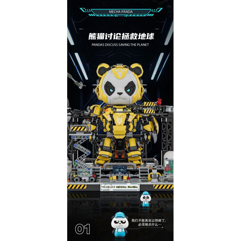 WELLEADZ 6105 GẤU TRÚC CƠ KHÍ bộ đồ chơi xếp lắp ráp ghép mô hình MECHA PANDA FIGHTING 2198 khối