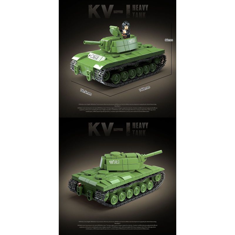 QuanGuan 100271 Quan Guan 100271 XE TĂNG HẠNG NẶNG KY-1 bộ đồ chơi xếp lắp ráp ghép mô hình Military Army Quân Sự Bộ Đội 481 khối