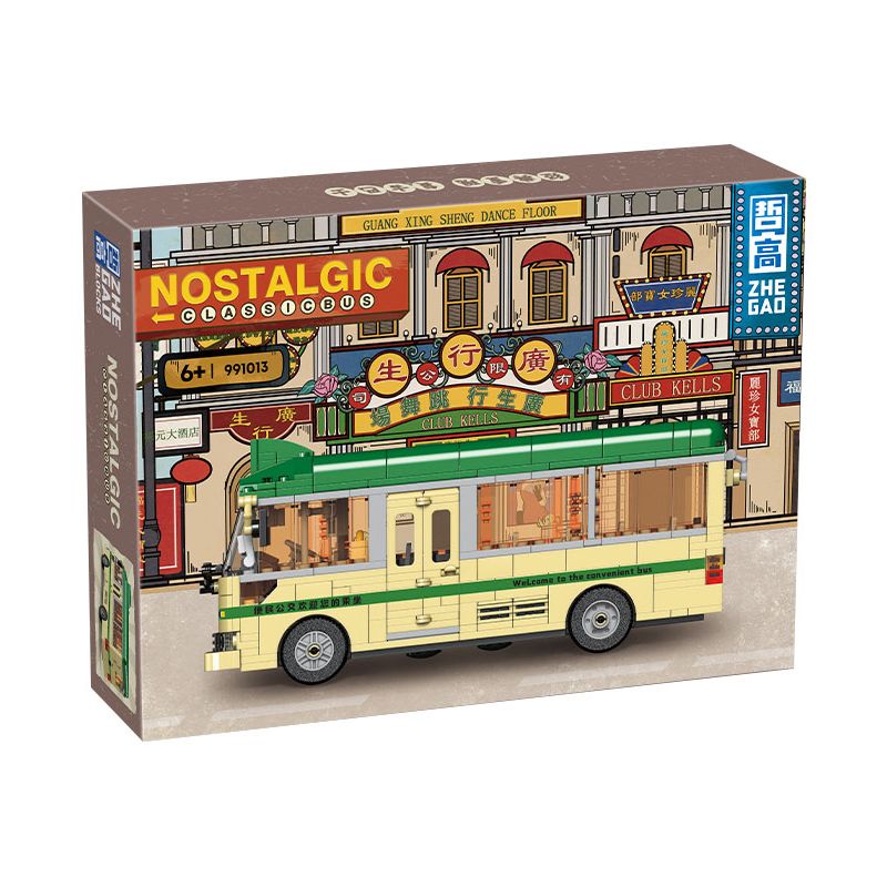 ZHEGAO 991013 non Lego XE BUÝT CỔ ĐIỂN HỒNG KÔNG bộ đồ chơi xếp lắp ráp ghép mô hình City NOSTALGIC CLASSIC BUS Thành Phố 718 khối