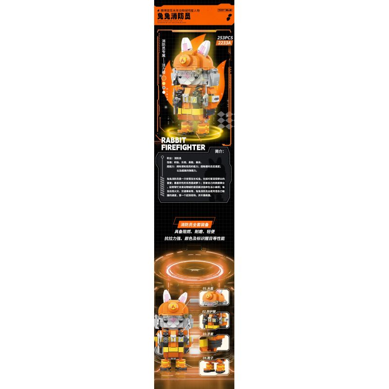CAYI 2233A LÍNH CỨU HỎA THỎ bộ đồ chơi xếp lắp ráp ghép mô hình 253 khối