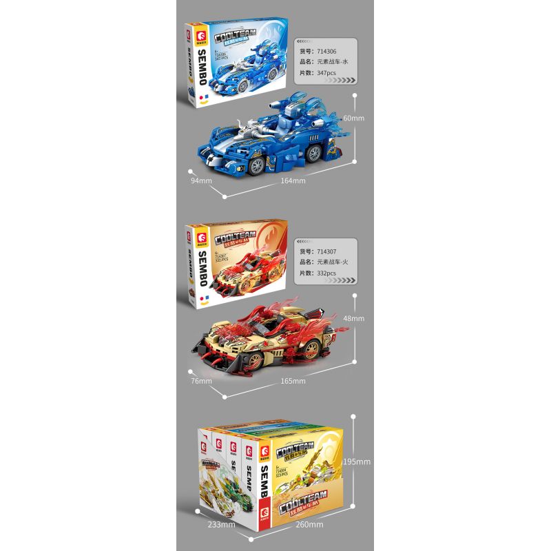 SEMBO 714306 HẠM ĐỘI MÁT MẺ NƯỚC XE NGUYÊN TỐ bộ đồ chơi xếp lắp ráp ghép mô hình Racers Đua Tốc Độ 347 khối