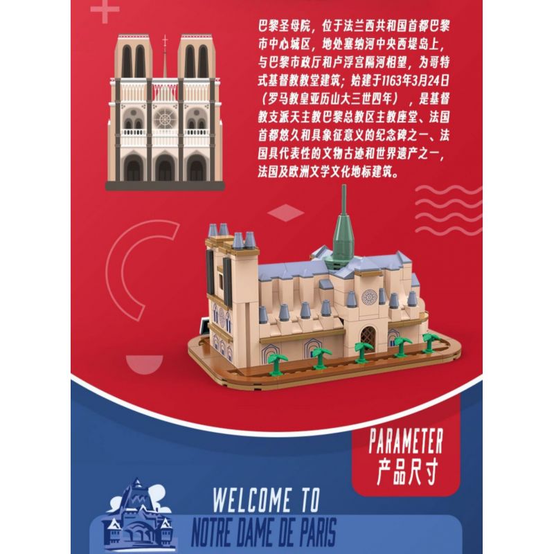 LINOOS LN7058 7058 NHÀ THỜ ĐỨC BÀ PARIS bộ đồ chơi xếp lắp ráp ghép mô hình Architecture FAMOUS LANDMARK NOTRE DAME DE PARIS Công Trình Kiến Trúc 303 khối