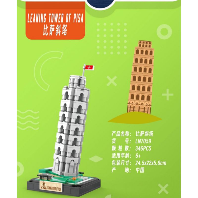LINOOS LN7059 7059 THÁP NGHIÊNG PISA bộ đồ chơi xếp lắp ráp ghép mô hình Architecture FAMOUS LANDMARK LEANING TOWER OF PISA Công Trình Kiến Trúc 346 khối