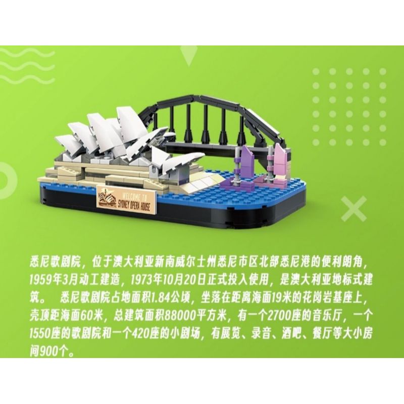 LINOOS LN7061 7061 NHÀ HÁT OPERA SYDNEY bộ đồ chơi xếp lắp ráp ghép mô hình Architecture FAMOUS LANDMARK SYDNEY OPERA HOUSE Công Trình Kiến Trúc 284 khối