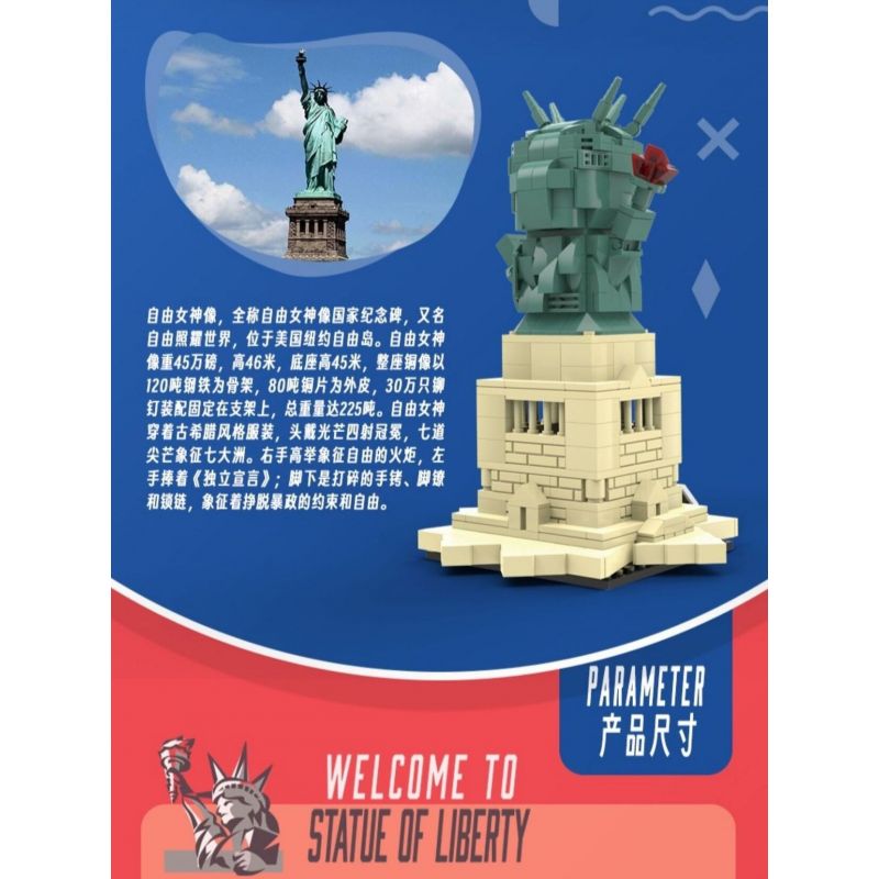 LINOOS LN7060 7060 TƯỢNG NỮ THẦN TỰ DO bộ đồ chơi xếp lắp ráp ghép mô hình Architecture FAMOUS LANDMARK STATUE OF LIBERTY Công Trình Kiến Trúc 385 khối