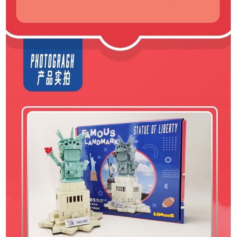 LINOOS LN7060 7060 TƯỢNG NỮ THẦN TỰ DO bộ đồ chơi xếp lắp ráp ghép mô hình Architecture FAMOUS LANDMARK STATUE OF LIBERTY Công Trình Kiến Trúc 385 khối