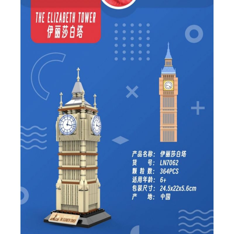 LINOOS LN7062 7062 THÁP ELIZABETH bộ đồ chơi xếp lắp ráp ghép mô hình Architecture FAMOUS LANDMARK THE ELIZABETH TOWER Công Trình Kiến Trúc 364 khối