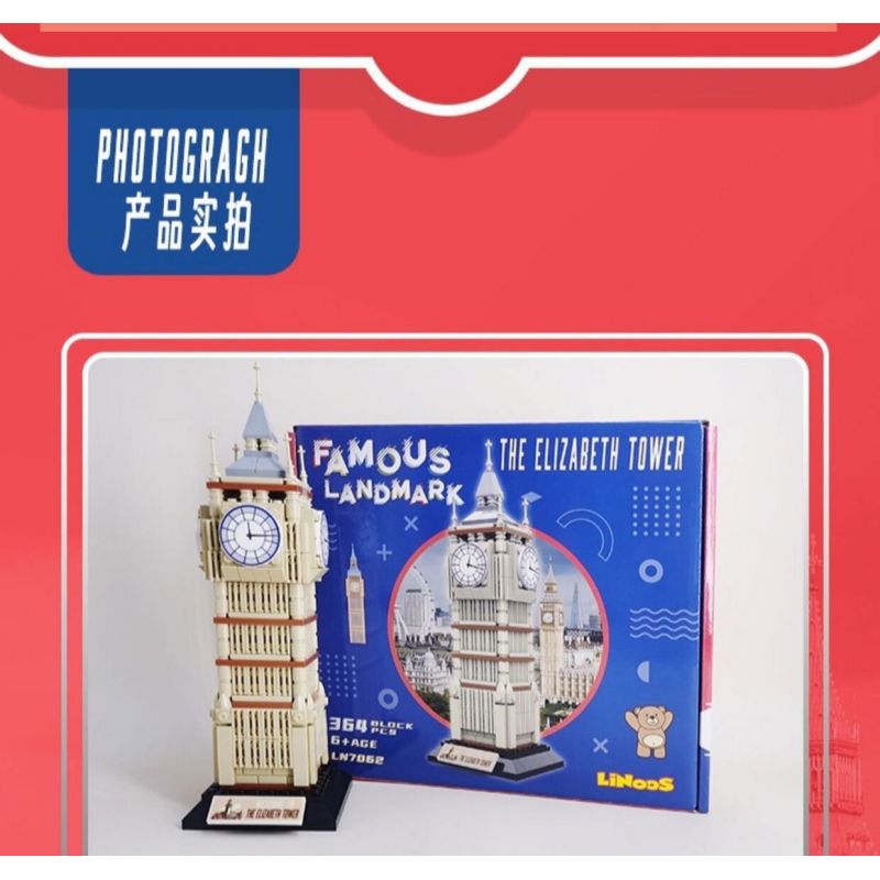 LINOOS LN7062 7062 THÁP ELIZABETH bộ đồ chơi xếp lắp ráp ghép mô hình Architecture FAMOUS LANDMARK THE ELIZABETH TOWER Công Trình Kiến Trúc 364 khối