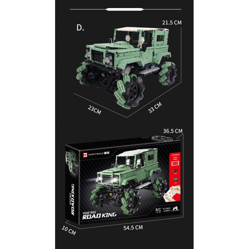 HAPPY BUILD PANGU YC-23037 23037 YC23037 LAND ROVER DEFENDER MCLUN STUNT XE ĐỊA HÌNH bộ đồ chơi xếp lắp ráp ghép mô hình Technic PICKUP TRUCK ROAD KING Kỹ Thuật Công Nghệ Cao Mô Hình Phương Tiện 1670 khối