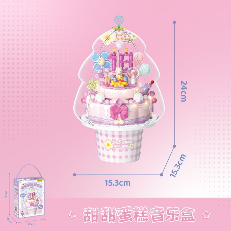 WEKKI 516158 HỘP NHẠC BÁNH NGỌT bộ đồ chơi xếp lắp ráp ghép mô hình Creator SWEET CAKE MUSIC BOX Sáng Tạo
