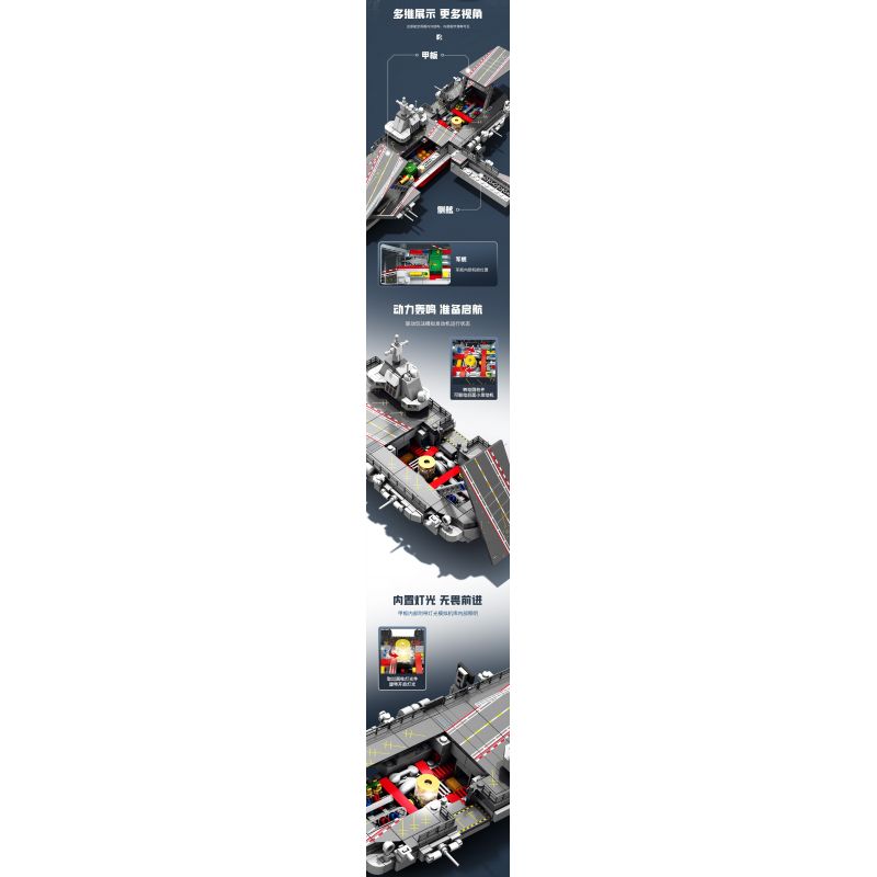 SEMBO 208039 CẤU TRÚC MÔ-ĐUN BA PHẦN CỦA TÀU SÂN BAY PHÚC KIẾN tỷ lệ 1:800 bộ đồ chơi xếp lắp ráp ghép mô hình Military Army Quân Sự Bộ Đội 1326 khối