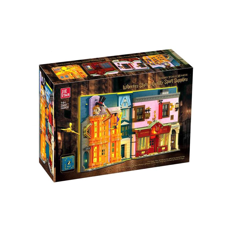 JIESTAR JJ9057 9057 CUỐN SÁCH HẺM CHÉO KỲ DIỆU bộ đồ chơi xếp lắp ráp ghép mô hình Harry Potter WIZARD WORLD MONMENT WHEEZES STORE & QUALITY SPORT SUPPLIES Chú Bé Phù Thủy 1940 khối