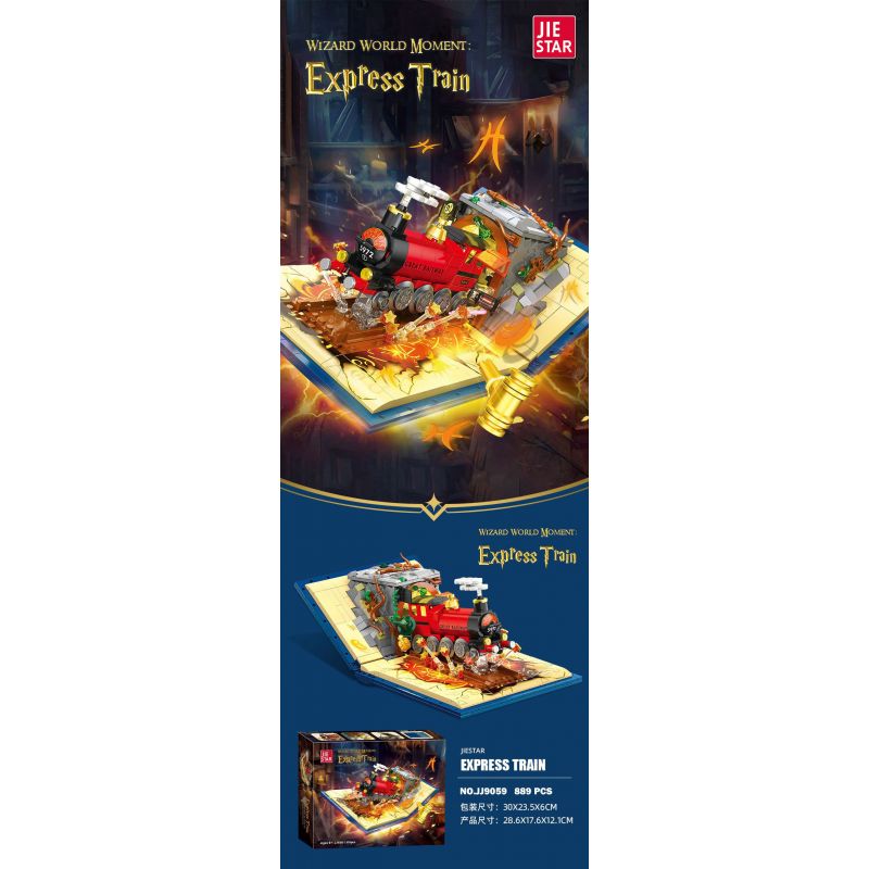 JIESTAR JJ9059 9059 CUỐN SÁCH TÀU MA THUẬT bộ đồ chơi xếp lắp ráp ghép mô hình Harry Potter WIZARD WORLD MONMENT EXPRESS TRAIN Chú Bé Phù Thủy 889 khối