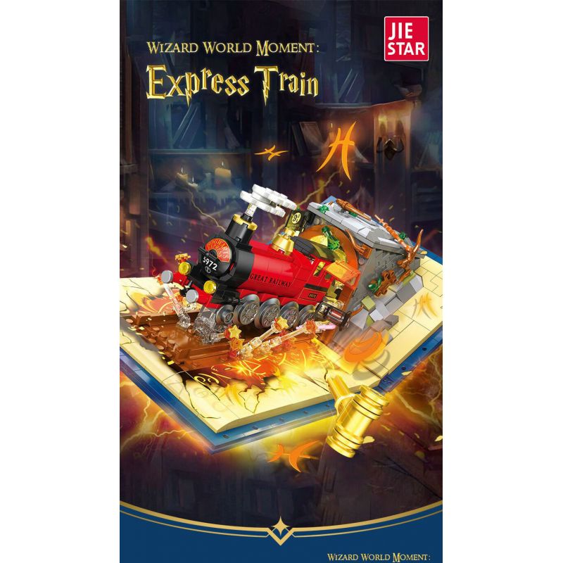 JIESTAR JJ9059 9059 CUỐN SÁCH TÀU MA THUẬT bộ đồ chơi xếp lắp ráp ghép mô hình Harry Potter WIZARD WORLD MONMENT EXPRESS TRAIN Chú Bé Phù Thủy 889 khối