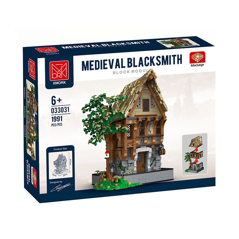 JMBRICKLAYER 30122 MorkModel 033031 Mork Model 033031 THỢ RÈN bộ đồ chơi xếp lắp ráp ghép mô hình Medieval Castle MEDIEVAL BLACKSMITH Chiến Tranh Trung Cổ 1991 khối