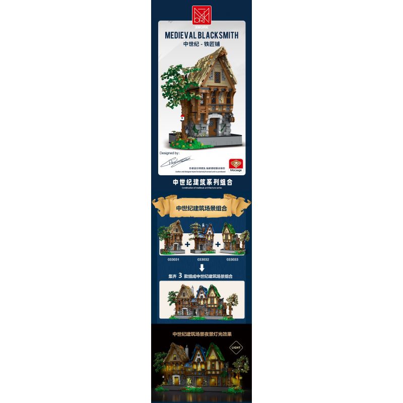JMBRICKLAYER 30122 MorkModel 033031 Mork Model 033031 THỢ RÈN bộ đồ chơi xếp lắp ráp ghép mô hình Medieval Castle MEDIEVAL BLACKSMITH Chiến Tranh Trung Cổ 1991 khối