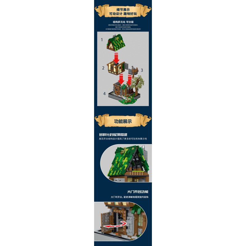 JMBRICKLAYER 30124 MorkModel 033033 Mork Model 033033 QUÁN RƯỢU bộ đồ chơi xếp lắp ráp ghép mô hình Medieval Castle MEDIEVAL TAVERN Chiến Tranh Trung Cổ 1872 khối