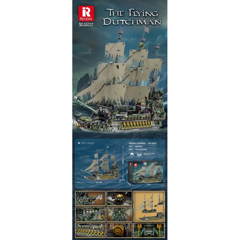 JMBRICKLAYER 40113 REOBRIX 66037 TÀU CƯỚP BIỂN NGƯỜI HÀ LAN BAY bộ đồ chơi xếp lắp ráp ghép mô hình Pirates Of The Caribbean THE FLYING DUTCHMAN Cướp Biển Vùng Caribe 5865 khối