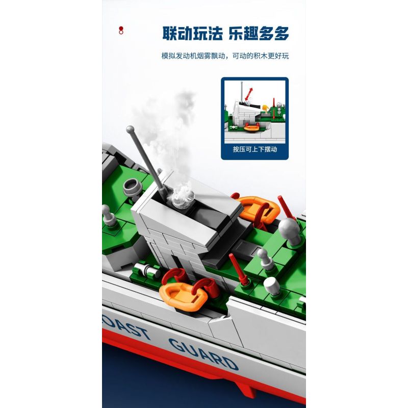 SEMBO 208038 MỘT QUỐC GIA HÙNG MẠNH TÀU CẢNH SÁT BIỂN TYPE 818 BLUE SEA GUARDIAN bộ đồ chơi xếp lắp ráp ghép mô hình Military Army Quân Sự Bộ Đội 691 khối