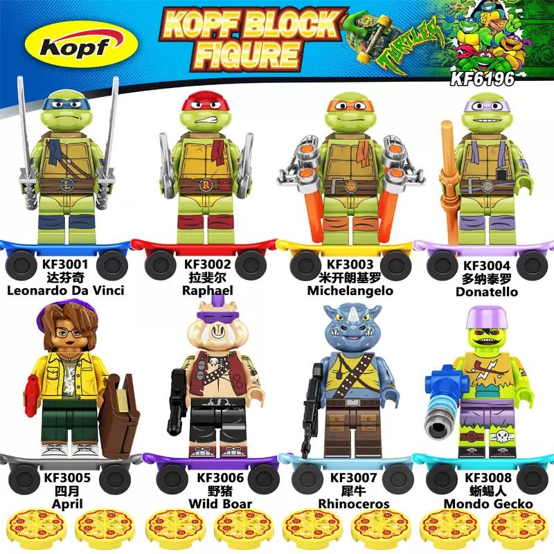 KOPF KF6196 6196 KF3001 3001 KF3002 3002 KF3003 3003 KF3004 3004 KF3005 3005 KF3006 3006 KF3007 3007 KF3008 3008 non Lego NINJA RÙA ĐỘT BIẾN TUỔI TEEN HÌNH 8 LOẠI bộ đồ chơi xếp lắp ráp ghép mô hình Teenage Mutant Ninja Turtles