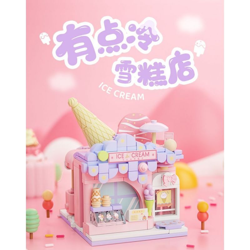 WEKKI 516614 CÓ MỘT CÔNG VIÊN SÁNG TẠO 3.0 QUÁN KEM LẠNH NHỎ bộ đồ chơi xếp lắp ráp ghép mô hình ICE CREAM STORE