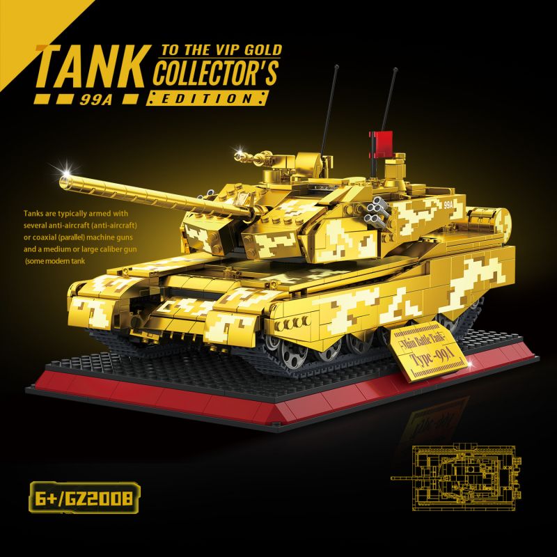 ZHEGAO GZ2008 2008 PHIÊN BẢN VÀNG TỐI THƯỢNG CỦA XE TĂNG 99A bộ đồ chơi xếp lắp ráp ghép mô hình Military Army Quân Sự Bộ Đội 1157 khối