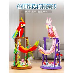 DK 6015 VẸT NHÀO LỘN MÀU ĐỎ bộ đồ chơi xếp lắp ráp ghép mô hình PARROT FLOWER FRAME 636 khối